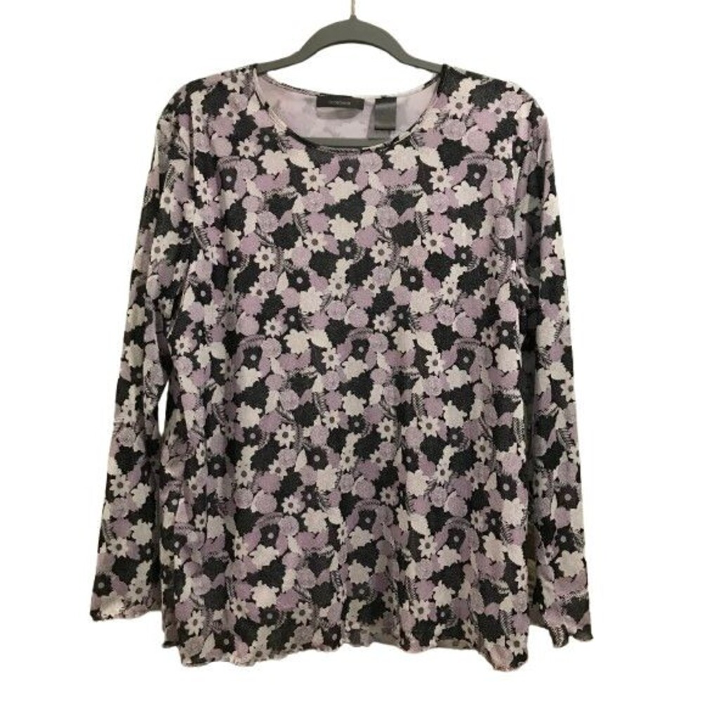 Women's 2X Liz Claiborne Blouse Long Sleeve Floral Scalloped Edging Grandmacore